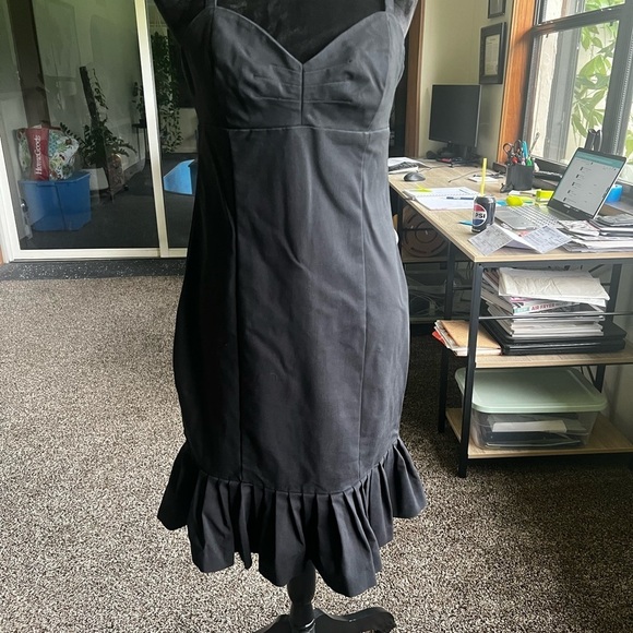 Express Dresses & Skirts - Express Elegant Black Midi Dress with Ruffle Detail